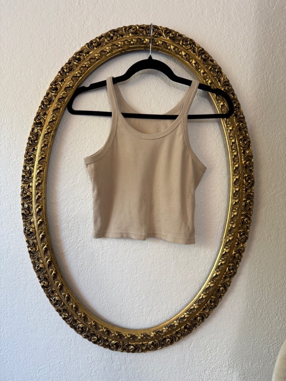 Beige Ribbed Crop Tank Top - Women